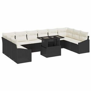 vidaXL Ensemble de canap&eacute; de jardin avec coussin 11 pcs Noir et Cr&egrave;me