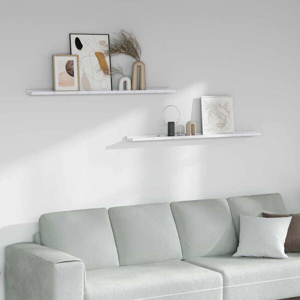vidaXL &Eacute;tag&egrave;re Murale avec &eacute;tag&egrave;re 2 pcs Marbre blanc 115 x 9 x 3 cm