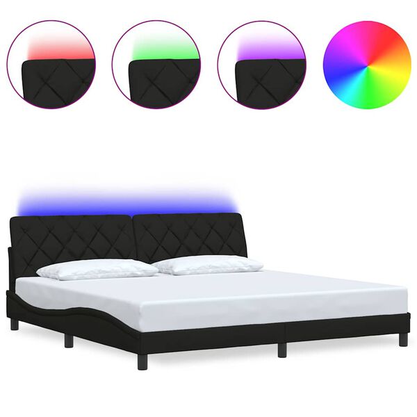 vidaXL Cadre de lit avec LED sans matelas noir 200x200 cm tissu