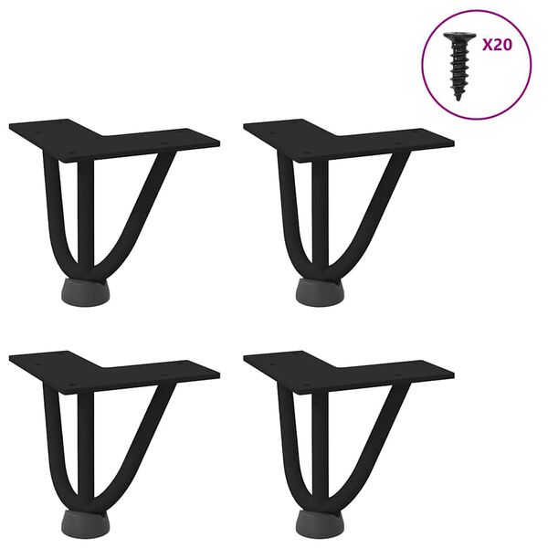 vidaXL Pieds en &eacute;pingle &agrave; cheveux pour table basse 4 pi&egrave;ces Noir 10 cm Acier massif