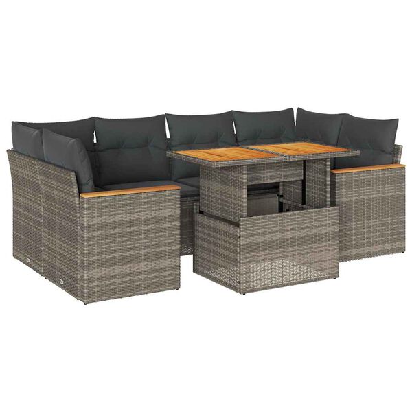 vidaXL Salon de jardin avec coussins 6 pcs gris r&eacute;sine tress&eacute;e acacia