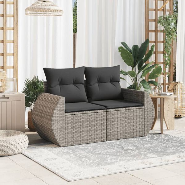 vidaXL Canapé de jardin 2 places avec coussins gris résine tressée