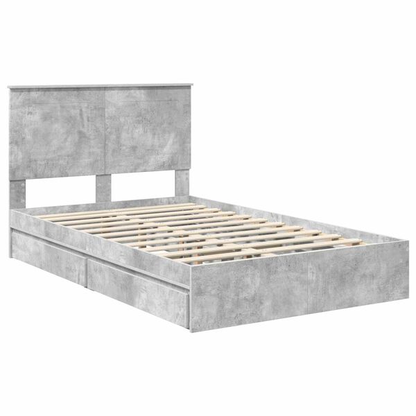 vidaXL Lit de Rangement Gris b&eacute;ton 135 x 190 cm Bois d'ing&eacute;nierie