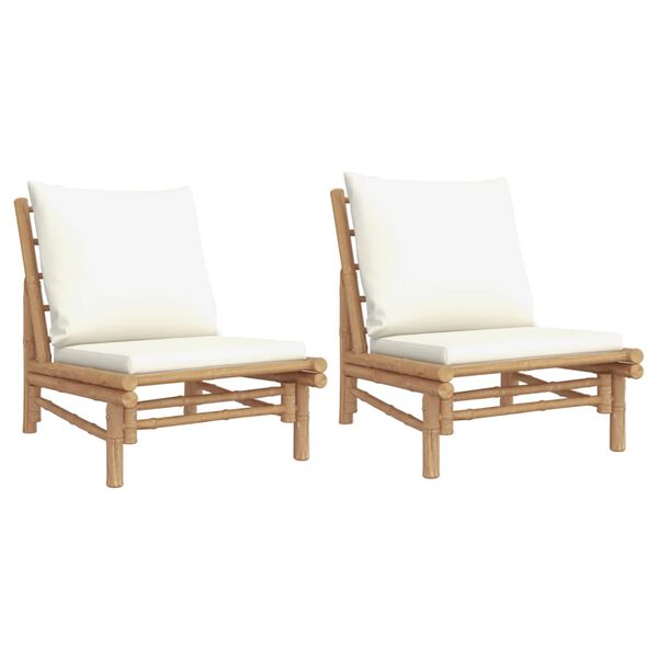 vidaXL Chaises de jardin lot de 2 avec coussins blanc cr&egrave;me bambou