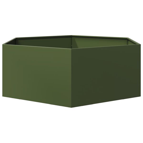 vidaXL Jardini&egrave;re vert olive hexagone 138x120x45 cm acier