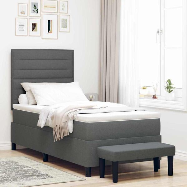 vidaXL Lit &agrave; ressorts avec matelas Gris fonc&eacute; 80 x 200 cm tissu