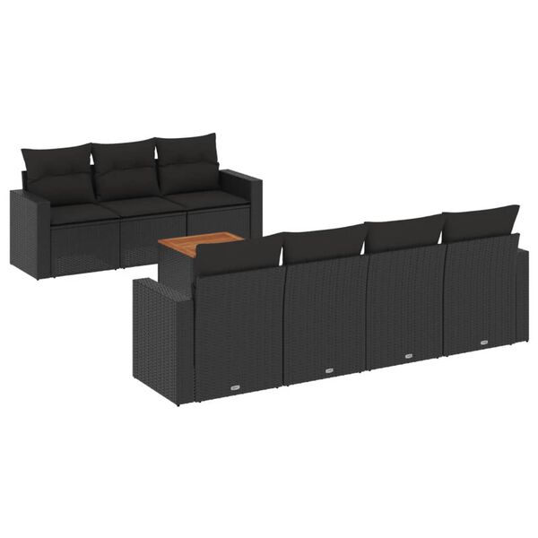 vidaXL Salon de jardin 8 pcs avec coussins noir r&eacute;sine tress&eacute;e
