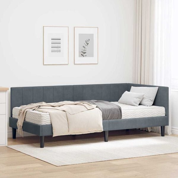 vidaXL Cadre de lit d'angle avec matelas 2 pcs Gris Velours