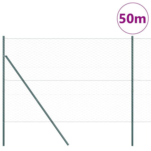 vidaXL Poteau de cl&ocirc;ture. Vert 50 x 1,5 m (maille 50 mm) Acier et PVC