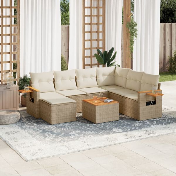 vidaXL Salon de jardin avec coussins 8 pcs beige r&eacute;sine tress&eacute;e