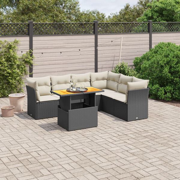 vidaXL Salon de jardin 7 pcs avec coussins noir r&eacute;sine tress&eacute;e