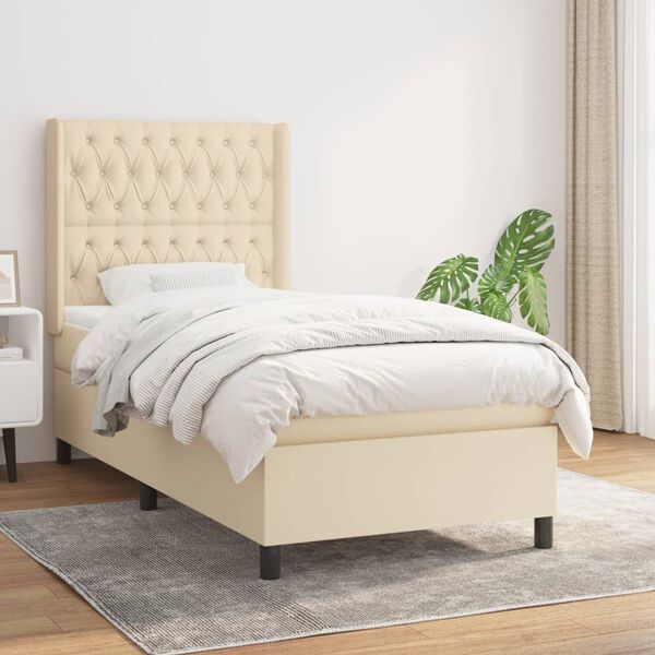 vidaXL Sommier &agrave; lattes de lit avec matelas Cr&egrave;me 90x200 cm Tissu