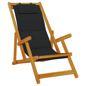 vidaXL Chaise pliante avec accoudoirs en bois d'acacia noir et textil&egrave;ne