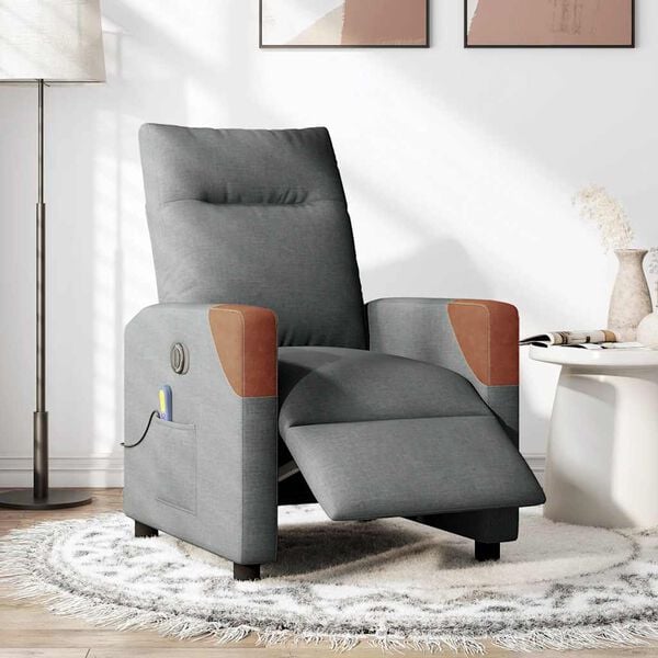 vidaXL Fauteuil inclinable de massage &eacute;lectrique gris fonc&eacute; tissu