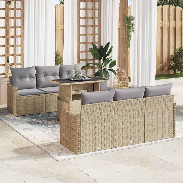 vidaXL Ensemble de canap&eacute; de jardin 7 pcs Beige Poly rotin
