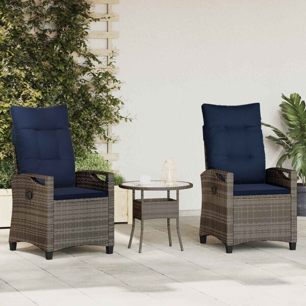 vidaXL Chaise de jardin 2 pcs gris et bleu marine 56 x 60 x 112 cm