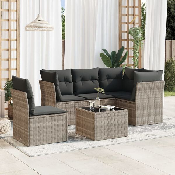 vidaXL Salon de jardin 6 pcs avec coussins gris clair r&eacute;sine tress&eacute;e