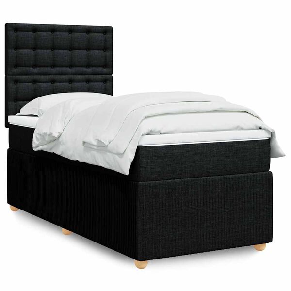 vidaXL Sommier &agrave; lattes de lit avec matelas Noir 90x200 cm Tissu