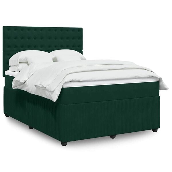vidaXL Sommier &agrave; lattes de lit et matelas Vert fonc&eacute; 140x190cm Velours