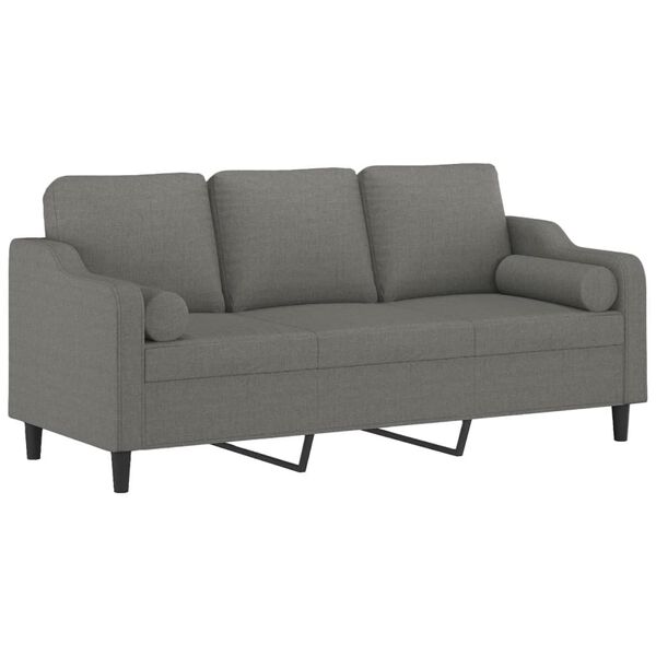 vidaXL Canap&eacute; 3 places et oreillers et coussins Gris fonc&eacute; 180cm Tissu