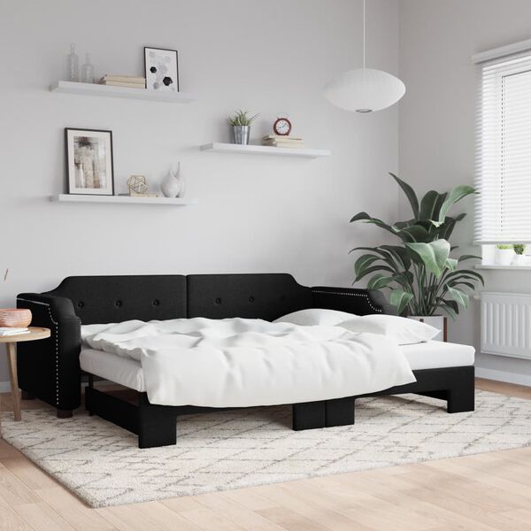 vidaXL Lit de jour avec gigogne sans matelas noir 90x200 cm