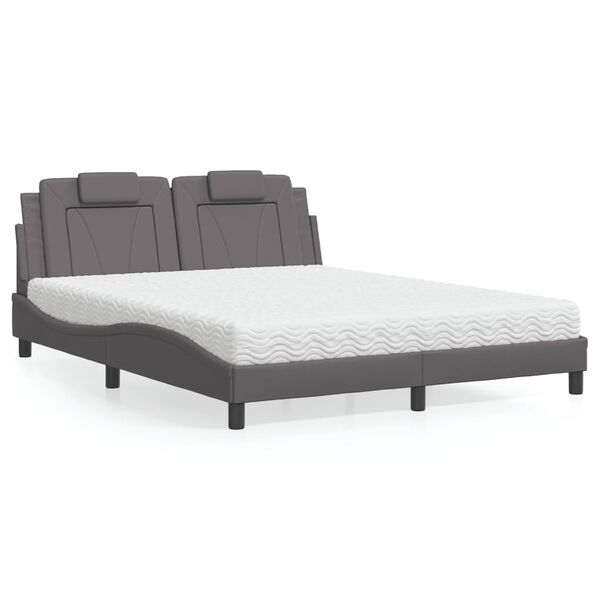 vidaXL Lit Viana avec matelas gris 160x200 cm similicuir