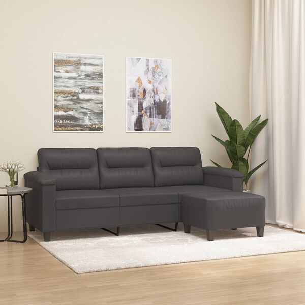 vidaXL Canap&eacute; &agrave; 3 places avec repose-pieds Gris 180 cm Similicuir
