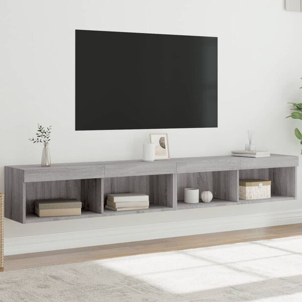 vidaXL Meubles TV avec lumi&egrave;res LED 2 pcs sonoma gris 100x30x30 cm