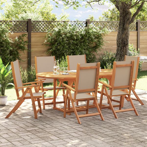 vidaXL Ensemble &agrave; Manger de jardin 7pcs bois d'acacia solide textil&egrave;ne