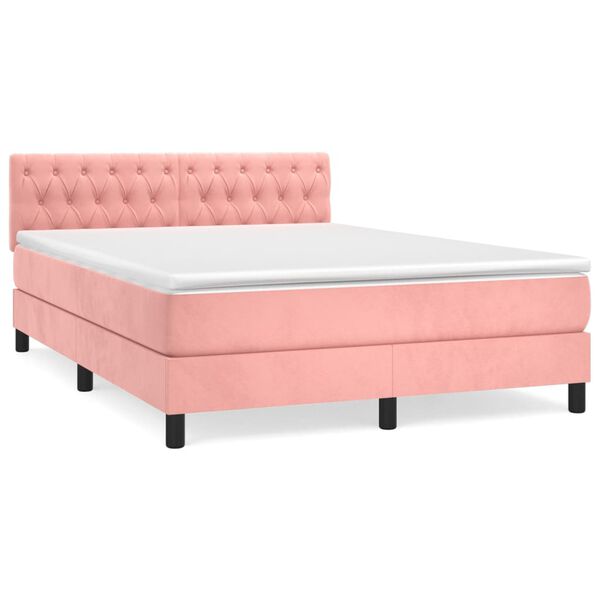 vidaXL Sommier &agrave; lattes de lit avec matelas Rose 140x190 cm Velours