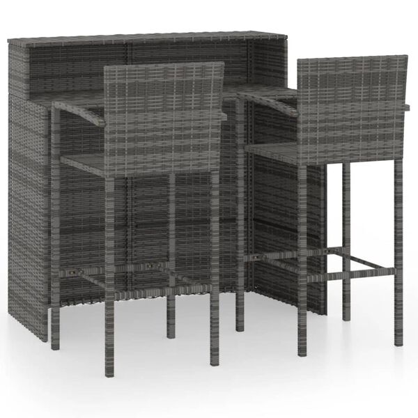 vidaXL Ensemble de bar de jardin 3 pcs Gris