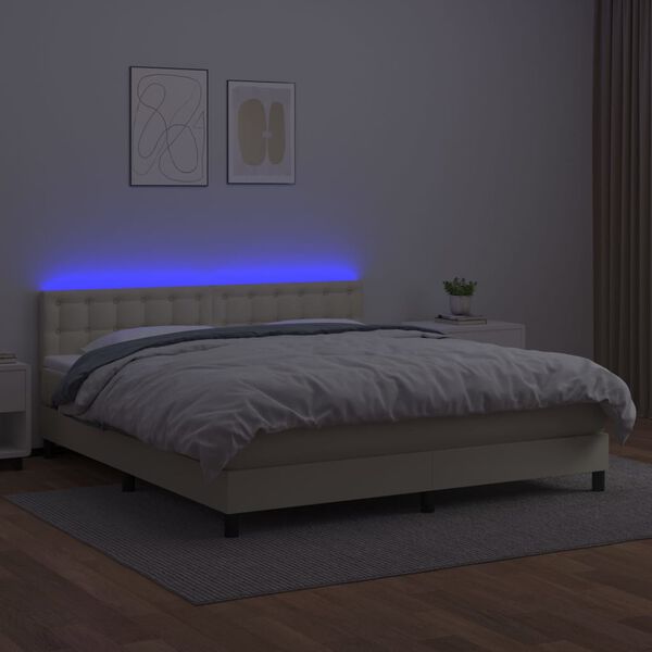 vidaXL Sommier &agrave; lattes de lit avec matelas et LED Cr&egrave;me 180x200 cm