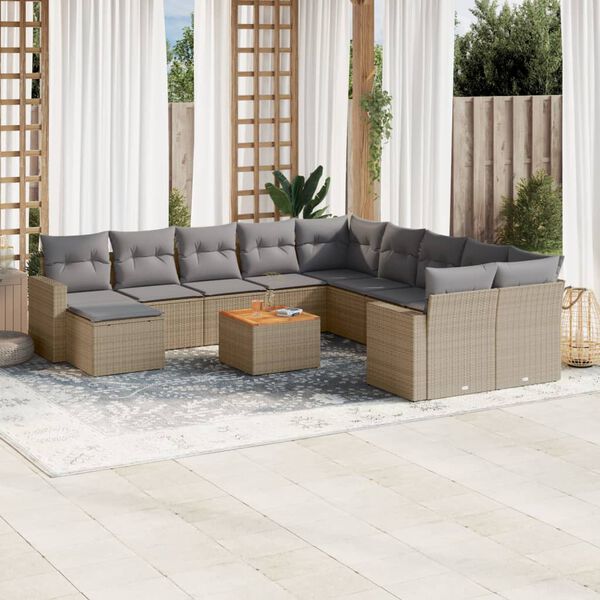 vidaXL Salon de jardin et coussins 12 pcs m&eacute;lange beige r&eacute;sine tress&eacute;e