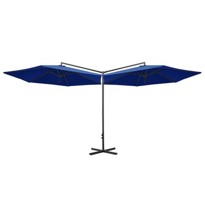 vidaXL Parasol double avec mât en acier Bleu azuré 600 cm