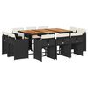 vidaXL Ensemble &agrave; manger de jardin 11 pcs coussins noir r&eacute;sine tress&eacute;e