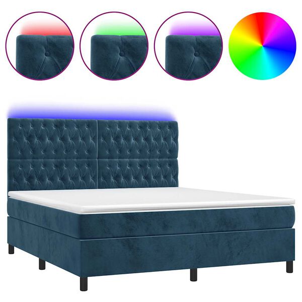 vidaXL Sommier &agrave; lattes de lit matelas et LED Bleu fonc&eacute; 180x200 cm
