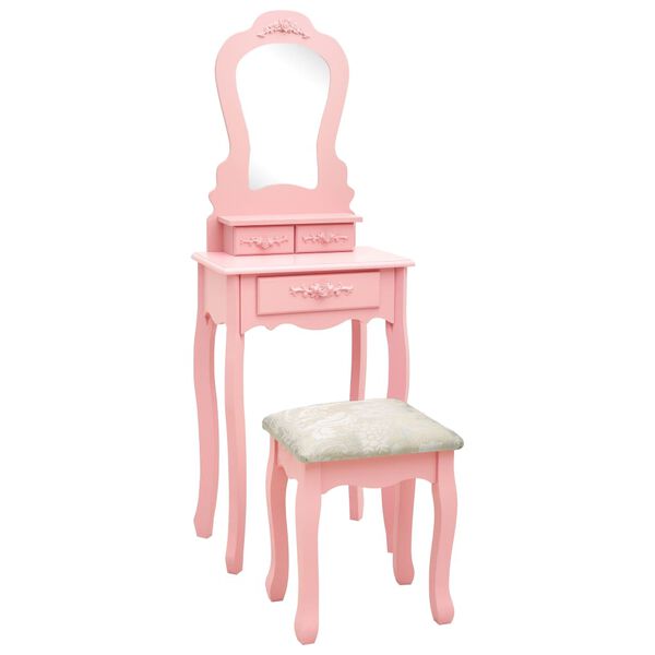vidaXL Ensemble de coiffeuse avec tabouret Rose 50x59x136 cm Paulownia