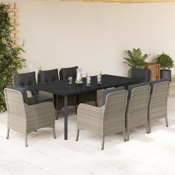 vidaXL Ensemble &agrave; manger de jardin et coussins 9 pcs gris clair rotin