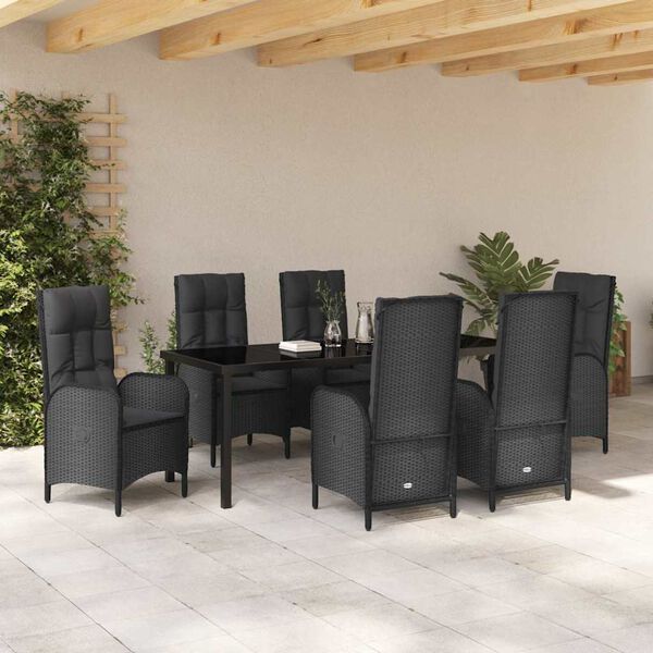 vidaXL Ensemble de salle &agrave; manger pour jardin 7 pcs Noir polyrotin