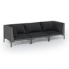 vidaXL Salon de jardin 3 pcs avec coussins R&eacute;sine tress&eacute;e Gris fonc&eacute;