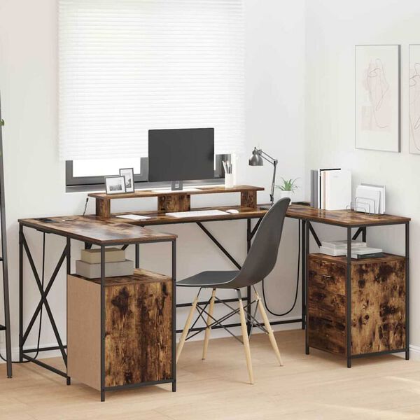 vidaXL Bureau Ch&ecirc;ne fum&eacute; 182 x 101 x 87,5 cm Bois d'ing&eacute;nierie