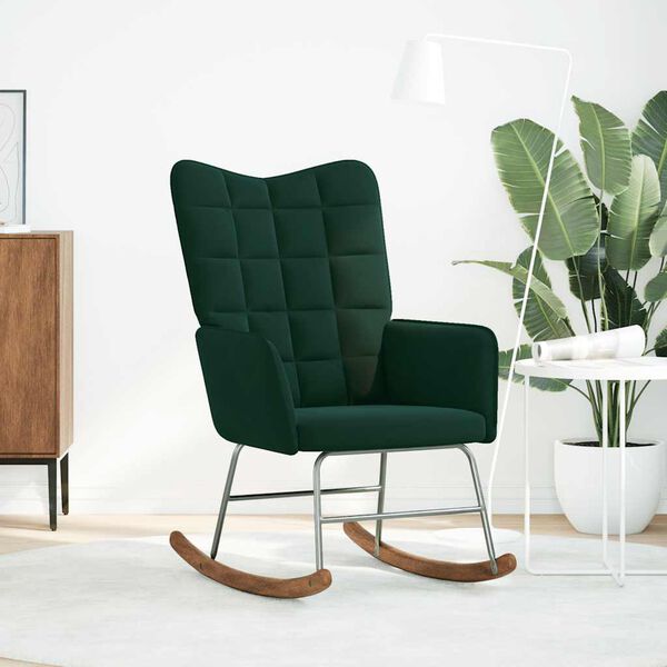 vidaXL Chaise &agrave; bascule Vert fonc&eacute; Velours