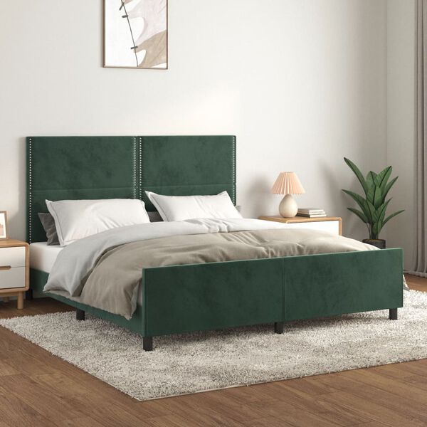 vidaXL Cadre de lit sans matelas vert fonc&eacute; velours