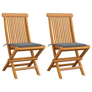 vidaXL Chaises pliantes avec coussins gris, 2 pi&egrave;ces, en teck massif