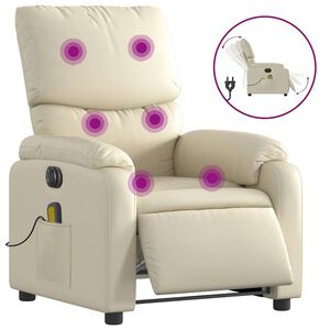 vidaXL Fauteuil de massage inclinable &eacute;lectrique cr&egrave;me similicuir