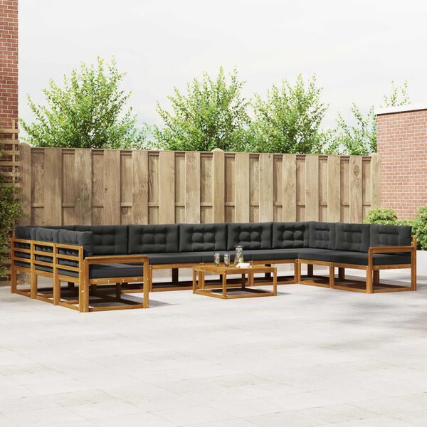 vidaXL Ensemble de canap&eacute;s d'ext&eacute;rieur 11 pcs Naturel et Anthracite