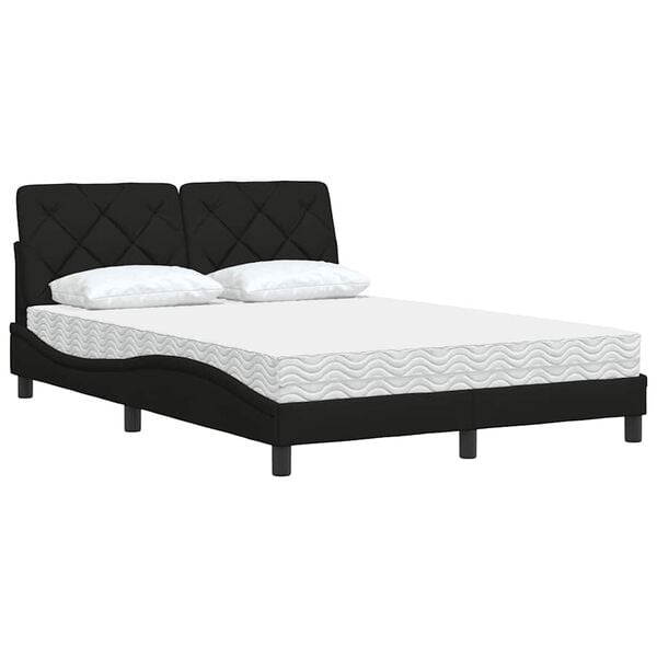 vidaXL Lit avec matelas noir 140x190 cm tissu
