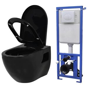 vidaXL Toilette suspendue au mur avec r&eacute;servoir cach&eacute; C&eacute;ramique Noir