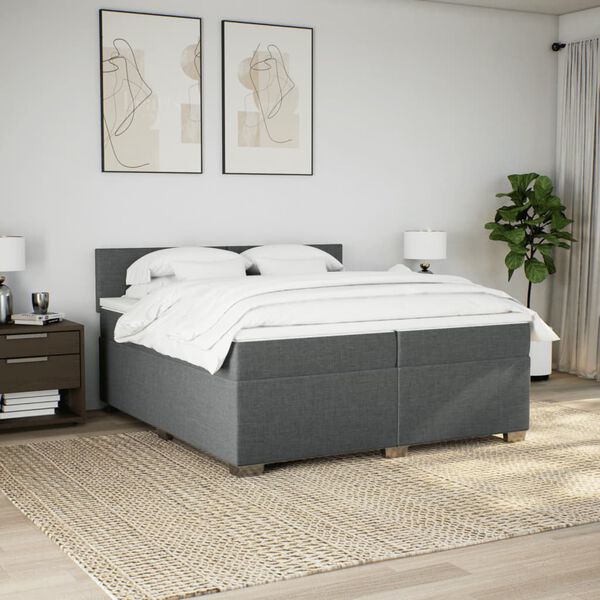 vidaXL Sommier &agrave; lattes de lit avec matelas Gris fonc&eacute; 200x200cm Tissu