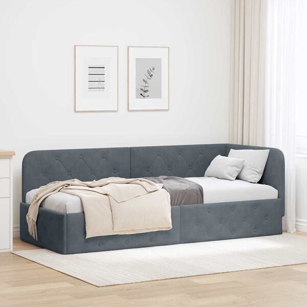 vidaXL Cadre de lit d'angle Gris foncé 80 x 200 cm Velours